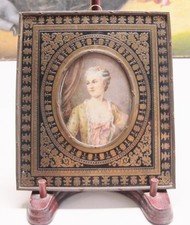 Antique 19TH C. FRENCH PORTRAIT PAINTING in an ORNATE BOUILLE FRAME, c. 1870s* picture