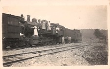 RPPC Steam Locomotive Passenger Train Railroad Crew Group Photo Vtg Postcard K34 picture