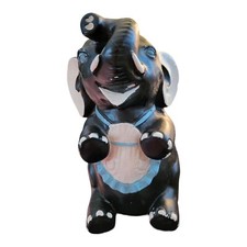 Vtg 1950’s Chalkware Black Elephant Coin Bank Made in USA picture