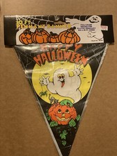 Halloween Decor Plastic Pennant Banner Spooky Ghost Pumpkin 90’s Vintage NIP picture