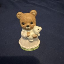 Vintage Homco Porcelain Bear Figurine Holding A White Puppy picture