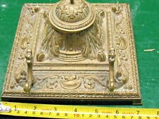  VICTORIAN INK  WELL & QUILL CRADLE CAST BRASS STAND   7'' x 7'' x 4''  ORIGINAL picture