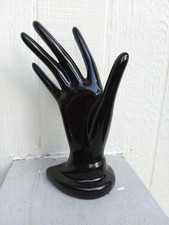 Vintage Ceramic Elegant Woman's Hand Black Spooky Decor MCM Ring Jewelry Holder  picture