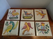 Vintage Fabrica Sant'Anna Hand Painted Made BIRDS Tiles 5.5
