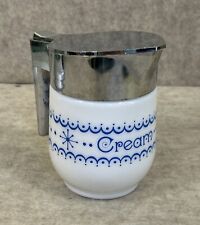 Vtg Glass Syrup Pitcher Cream Dispenser With Metal Lid Gemco USA Blue Snowflake picture