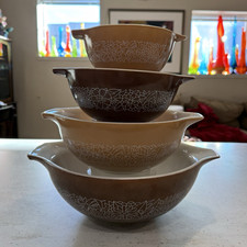 PYREX Woodland 4pc Nesting Cinderella Mixing Bowls Set 441 442 443 444 Brown picture