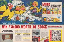 1960 General Mills Cereal TWO PAGE Print Ad TV Star Sweepstakes Family Nest picture