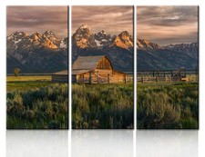 TUMOVO Moulton Barn 3 Panel Canvas Wall Art Native American 40''x60'' Wooden picture