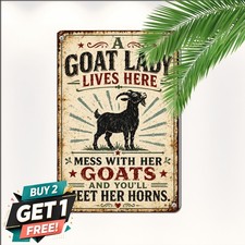 Crazy Goat Lady Lives Here Farmhouse Country Plaque Retro Metal Tin Sign 8x12 picture