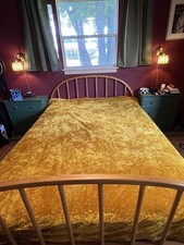 Vintage 1970s Sears Mustard Yellow Crushed Velvet Coverlet Bedspread Queen/King picture
