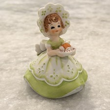 Josef Original Figurine Recipe Girl Black Eyes Green Pie Signed MCM MINT Bisque picture