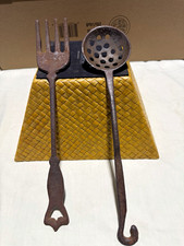 Rustic Decor - Vintage Cast Iron Kitchen Utensil Set Fork  Slotted Spoon Ladle picture