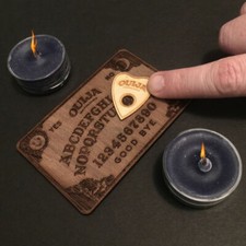 MINI OUIJA BOARD & Planchette - Wood Burned Natural WALNUT - 4 x 2.5 Inch picture