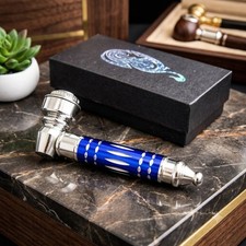 Metal Smoking Pipe w/Lid All Metal Tobacco Pipe Durable Blue Finish Gift Box picture