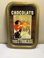 Vintage French Chocolate & Tea Cat Metal Serving Tray Wall Decor AS IS picture