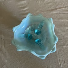 Antique Northwood Klondyke Blue Opalescent Fluted Scroll Footed Bowl picture