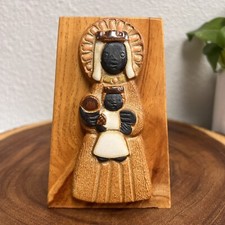 Madonna & Child Terra Cotta Pottery on Wood Religious STS 5