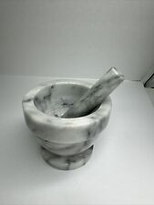 VINTAGE WHITE MARBLE STONE MORTAR AND PESTLE VERY HEAVY  4 1/2