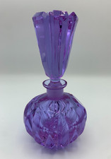 UV GLOW LG  ALEXANDRITE CUT GLASS BOTTLE PERFUME PURPLE BOHEMIAN VINTAGE IRICE picture
