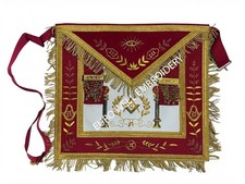 Master Mason Masonic Apron Red & Gold Hand Embroidery picture
