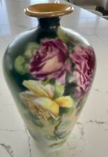 J.P. LIMOGES FRANCE HAND PAINTED ROSES VASE - 13 inches TALL picture