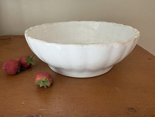 ATQ Chunky White Ironstone Scallop - Fluted Bowl MEAKIN 9.5” STAINED CRAZED 1890 picture