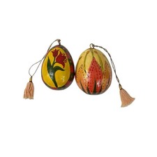 Foreside Hand Painted Floral Egg Ornaments Set 2 India Papier Mache Tassel Tulip picture