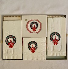 Vintage MCM Christmas Hostess Paper Placemats Napkins Coasters 32 Piece Box Set picture