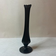 Vintage Fenton Black Amethyst Glass Swung Bud Vase Honeycomb picture