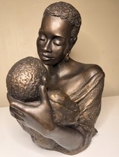 Vtg Austin Sculpture African Mother& Swaddled Baby Alice Ecila Ceramic 15