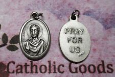 Saint St. Genesius / Pray for Us - Italian Silver Tone Oxidized 1 inch Medal  picture