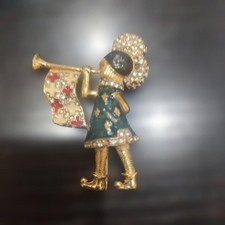 CINER Vintage Enamel Rhinestone Brooch Rare Boy Messenger Theme Used picture