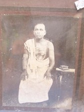 Antique Black & White Photograph Old Indian Brahmin Man Sitting Fashion Costume picture