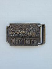 VTG 70's Belt Buckle Marlboro Cigarettes Cowboy Cattle Drive Western Horse Brass picture