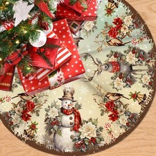 Christmas Tree Skirt, 48 Inch Vintage Snowman Deer Xmas 48 inches, Skirt picture