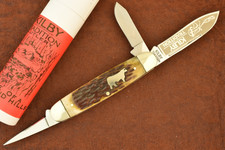 KILBY TRADITION PINE KNOT KY ANTIQUE BONE CATTLE OF A THOUSAND HILLS STOCK KNIFE picture