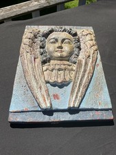 Vintage Molded Resin Angel Wall Plaque Distressed Hand Painted Cottage Core picture