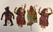 Vintage 1970s Indian Leather Shadow Puppets Lot of 4 Tholu Bommalata Ganesha See picture
