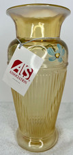 Fenton Amber Silken Sand Hand Painted Vase ALS Association Piece 6656vx picture