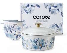 5 QT Enameled Floral Cast Iron Dutch Oven Pot with Lid, Cotton Potholders & Oven picture