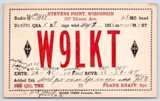 1933 Stevens Point Wisconsin Portage County Knapp W9LKT QSL Ham Radio Card picture
