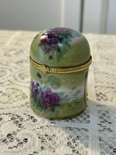 Victorian Trading Company VTCo Porcelain Stamp Roll Holder Purple Roses Hinge S2 picture