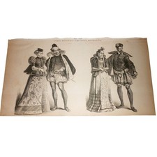 Antique 16th Century German Fashion Costume Plate Print Renaissance Woodcut Art picture