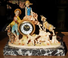 Vintage FONTANINI Depose Italy GOAT HERDER MANTLE CLOCK Marble Base WORKS GREAT picture