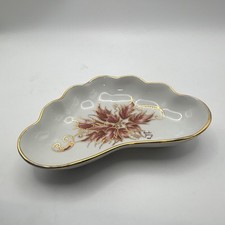 Vintage Hand Painted Porcelain Dish Pink Floral Gold Trim Signed Wanda Young picture