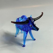 Vintage Bull Cow Figurine Murano Glass Ankole Watusi Blue Farm Blue Sculpture picture