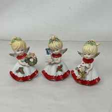 Vintage HOMCO 5402 Christmas Angel Figurines Set of 3 Stocking Gift Wreath picture