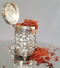 Vintage Anglo Indian Silverplate Figural Condiment Jar Mughal Style w Milk Glass picture