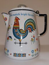 Vintage BERGGREN Swedish Scandinavian Enameled Coffee Pot Percolator Rooster picture