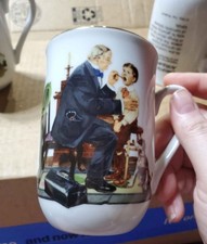 Vintage Norman Rockwell Museum Porcelain Mugs Set of 4 Japan Gold Trim picture